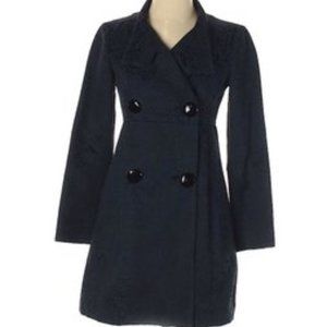Nanette Lepore Double Breasted Brocade Trench Coat Jacket Navy Blue Sz 2